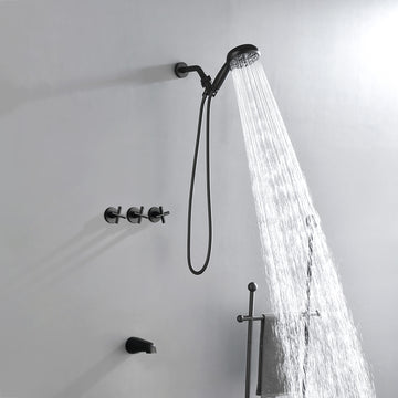 Triple Handles 10-Spray Tub Shower Faucet Wall Mount Shower Trim Kit with 5 In. High Pressure Hand Shower
